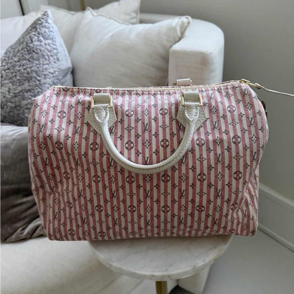 Louis Vuitton Pink and White Striped Monogram Tote